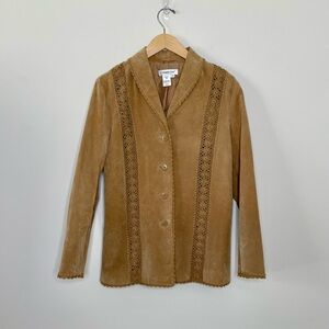 Bohemian Crochet Trim Suede Jacket Blazer Y2K rodeo equestrian VTG western SizeM